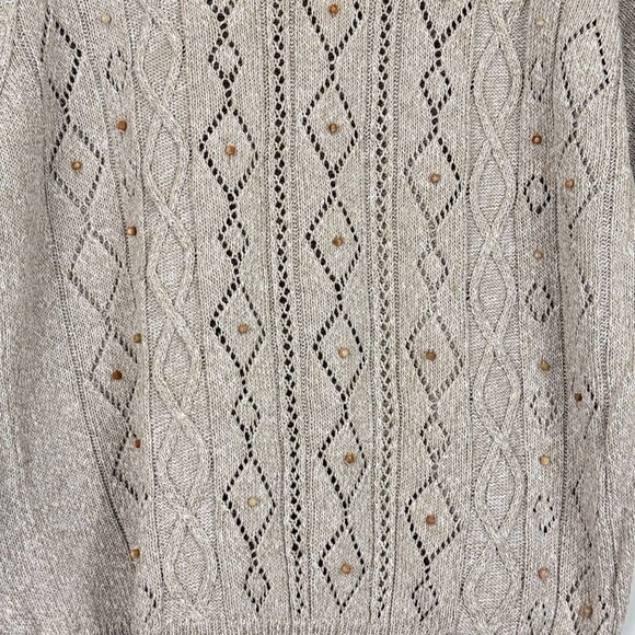 Alfred Dunner Short-Sleeve Knit Sweater Sz Large Beaded Cotton Blend Beige - Picture 4 of 10
